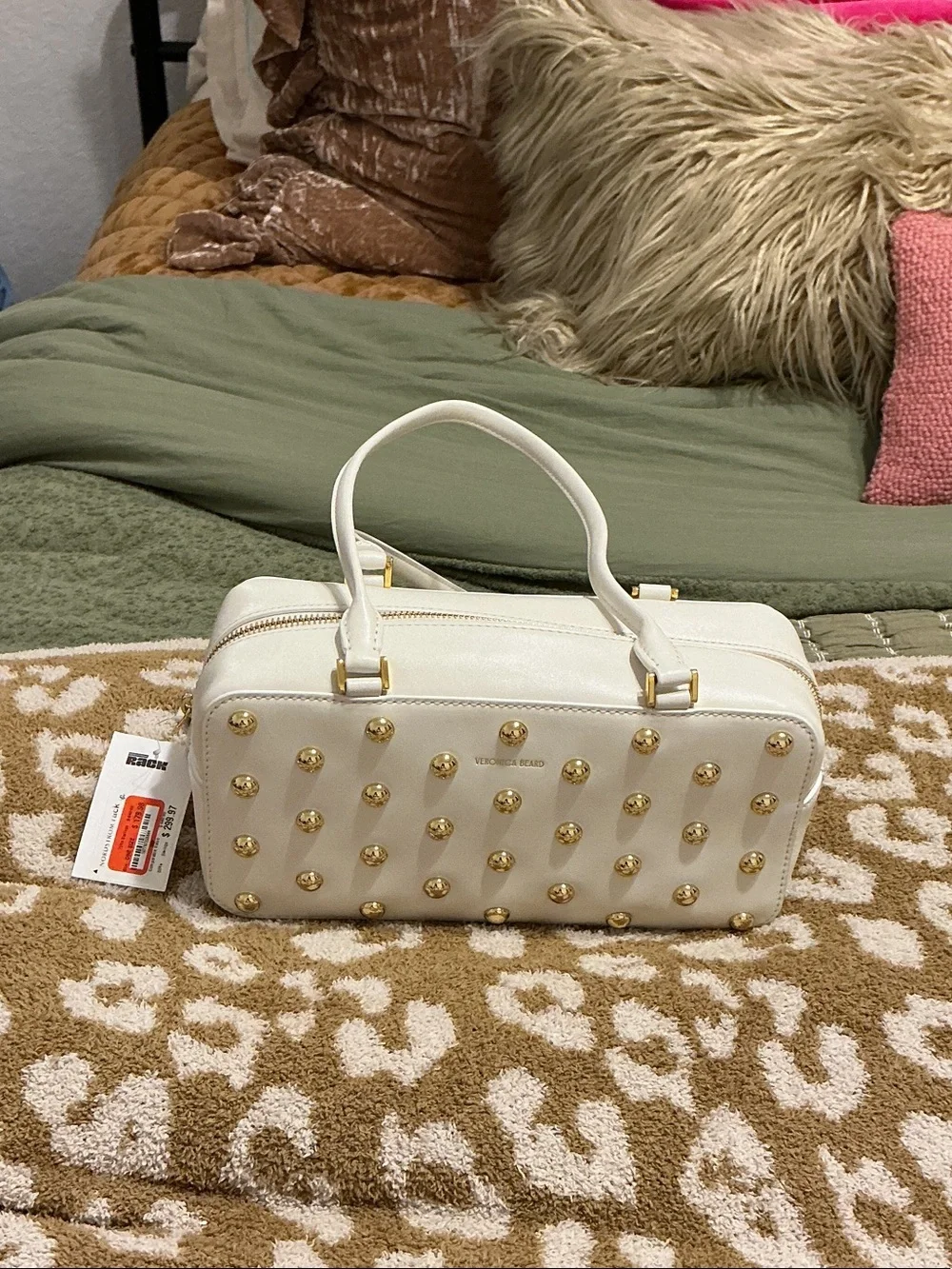 Veronica Beard White Studded Top-Handle Satchel